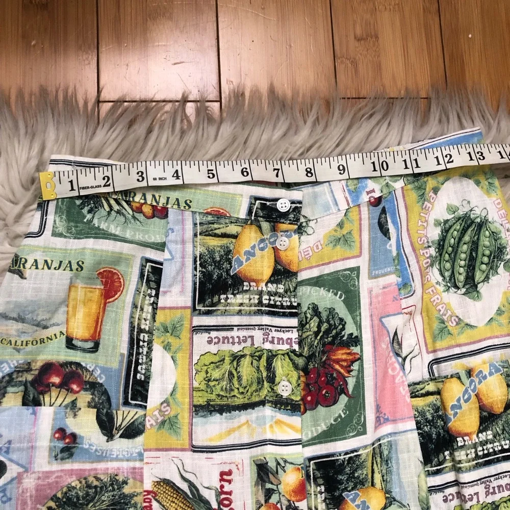 Anthropologie DR2 Linen Novelty Fruits Patchwork Multicolor Midi A-line Skirt M - Picture 9 of 10